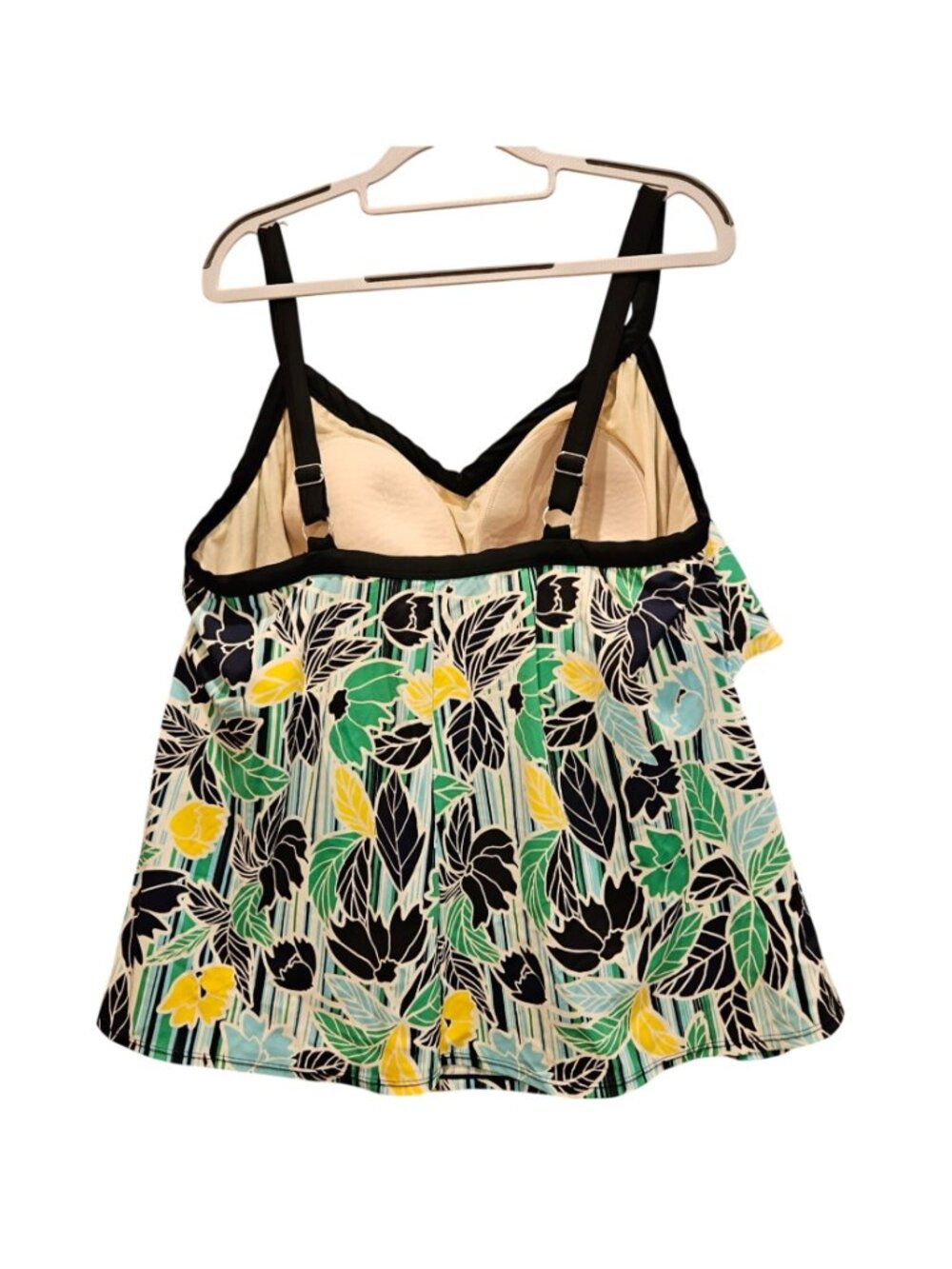 Catherines Top 22W Green Black Blue Yellow Swimsuit Top Tankini Tank Adjustable - Picture 2 of 12